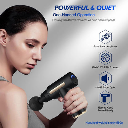 Portable deep tissue Massage Gun with 6 speed modes - easy to carry anywhere, use anytime